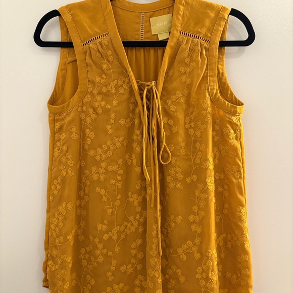 Maeve Tops - Maeve Mustard Embroidered Blouse
